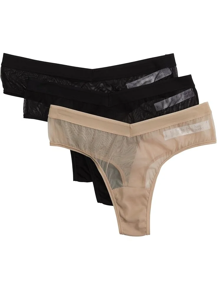 Стринги Hanky Panky Mesh High Cut Thong 3-Pack — изображение 1 из 2, черный/черный