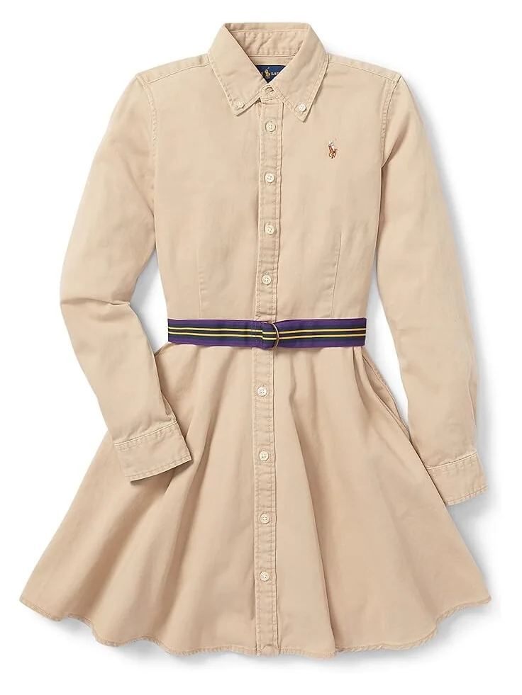 Платье Polo Ralph Lauren Kids Belted Cotton Chino Shirtdress — изображение 1 из 3, классический хаки