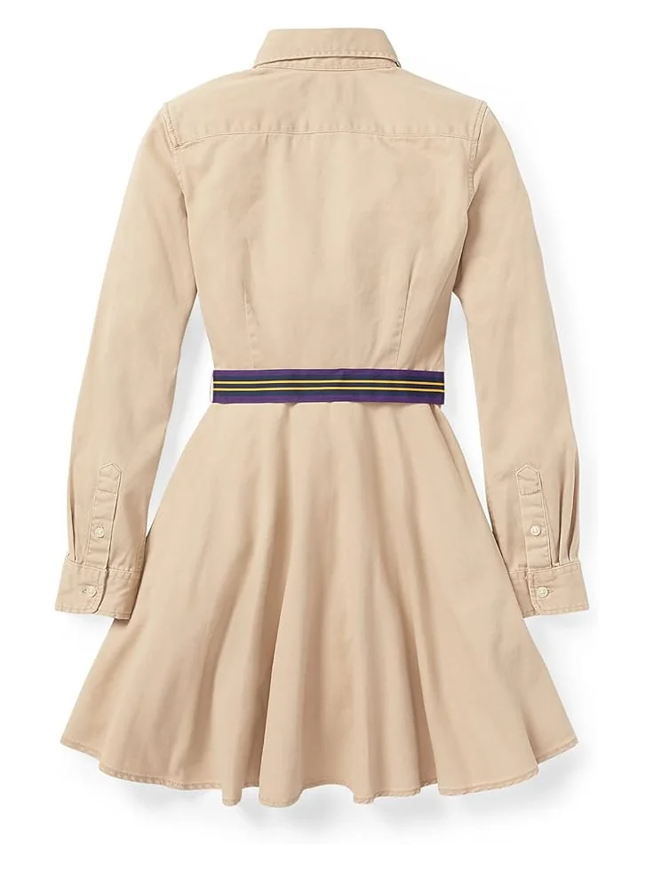 Платье Polo Ralph Lauren Kids Belted Cotton Chino Shirtdress — изображение 2 из 3, классический хаки