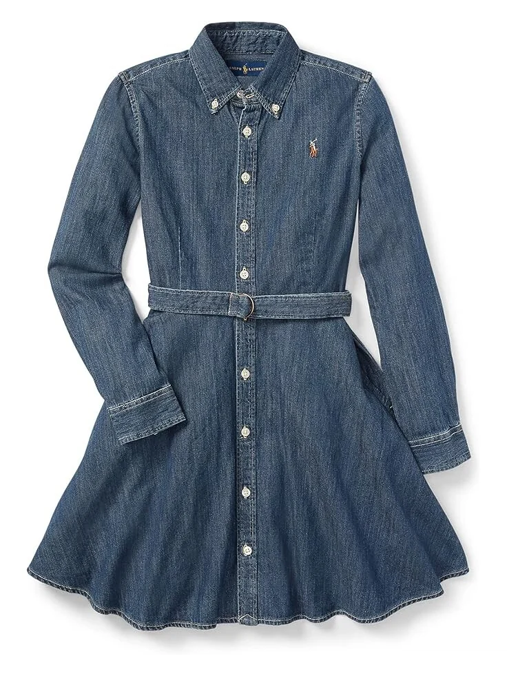Платье Polo Ralph Lauren Kids Belted Cotton Denim Shirtdress