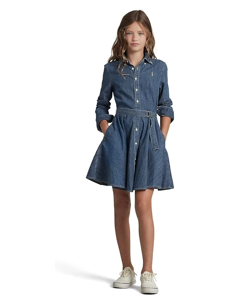 Платье Polo Ralph Lauren Kids Belted Cotton Denim Shirtdress — изображение 3 из 3, синий