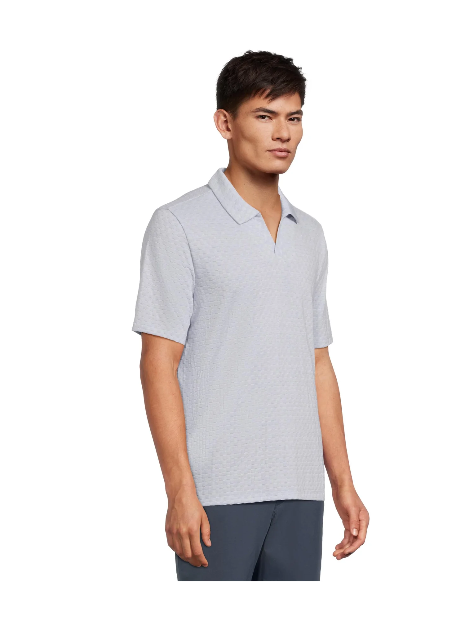 Поло Johnston & Murphy Basket Weave V-Neck Polo — изображение 2 из 5, светлый синий