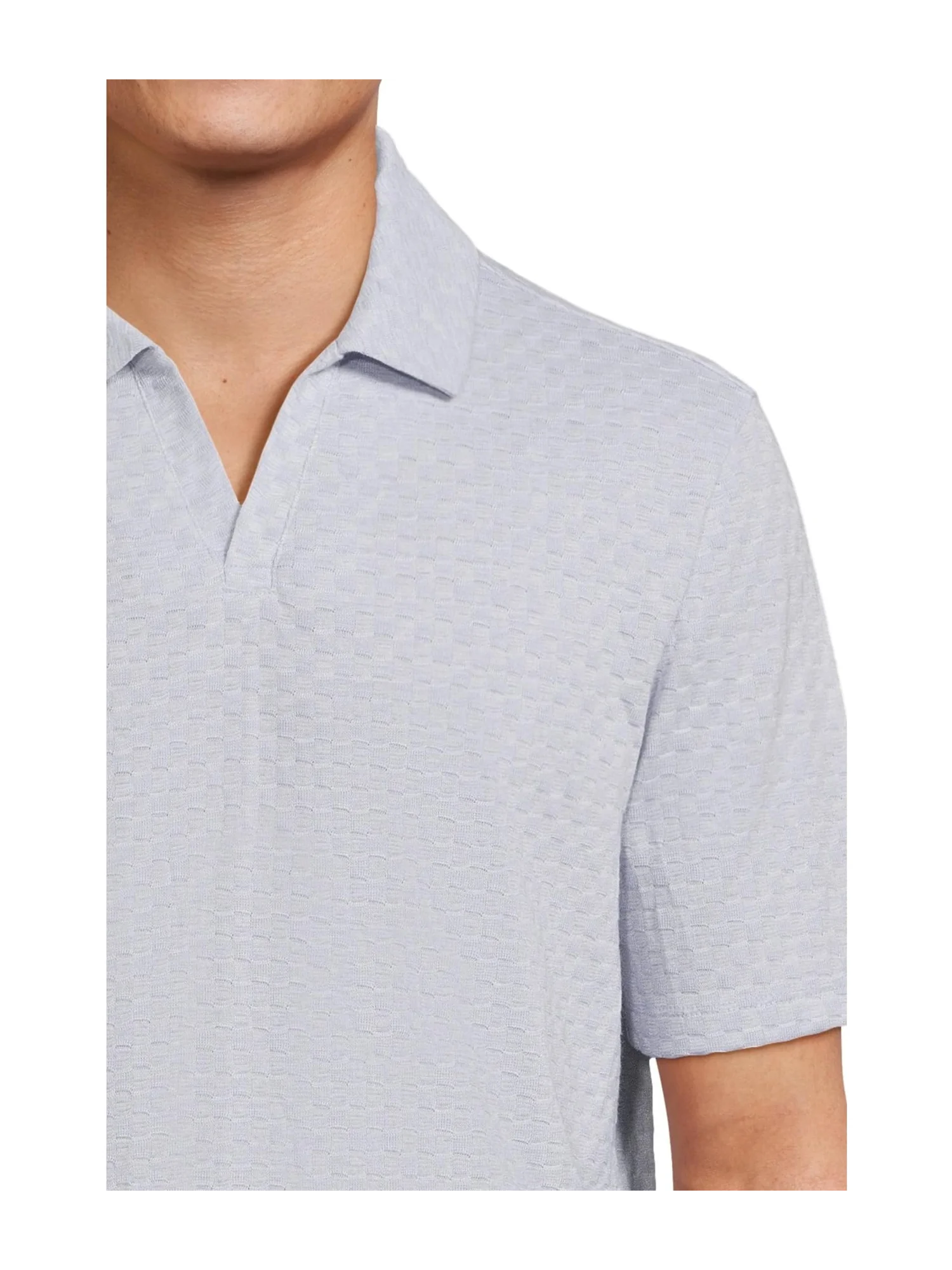 Поло Johnston & Murphy Basket Weave V-Neck Polo — изображение 4 из 5, светлый синий