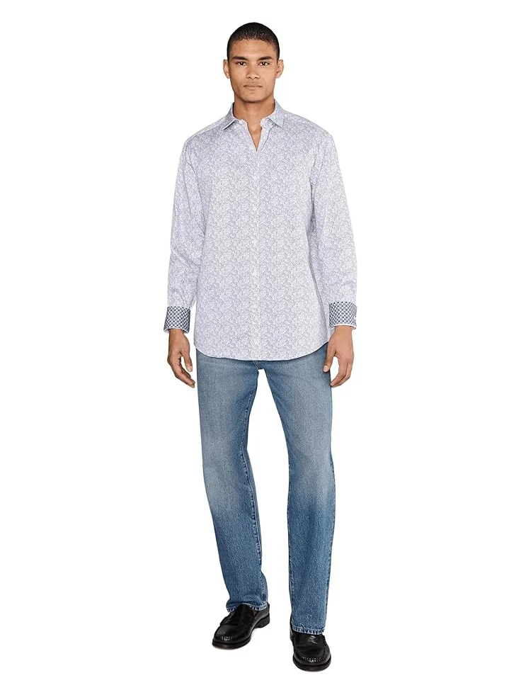 Мужская рубашка Johnston & Murphy Printed Cotton — изображение 2 из 5, синий/бежевый