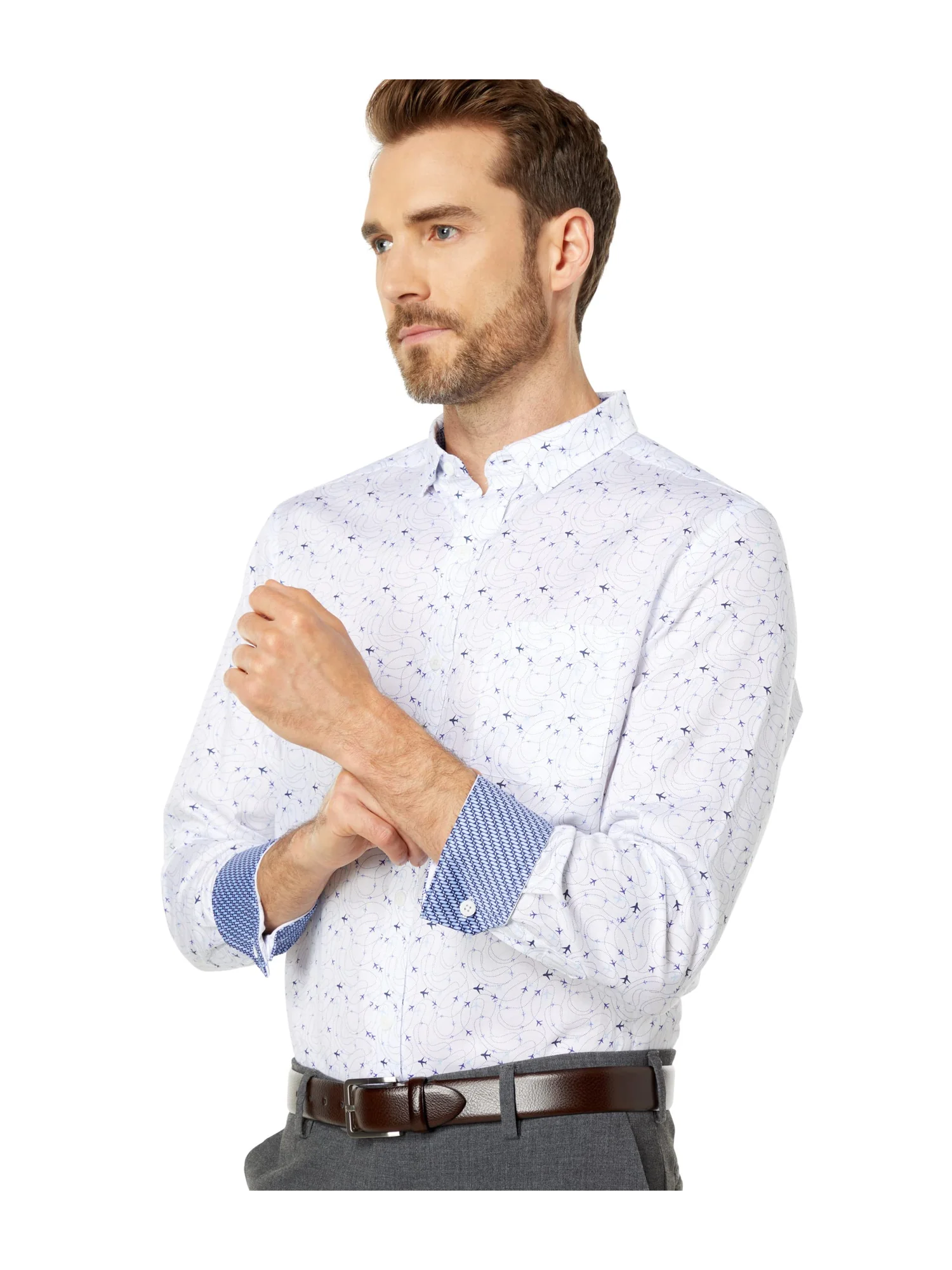 Рубашка Johnston & Murphy Printed Cotton Shirt — изображение 3 из 4, белый
