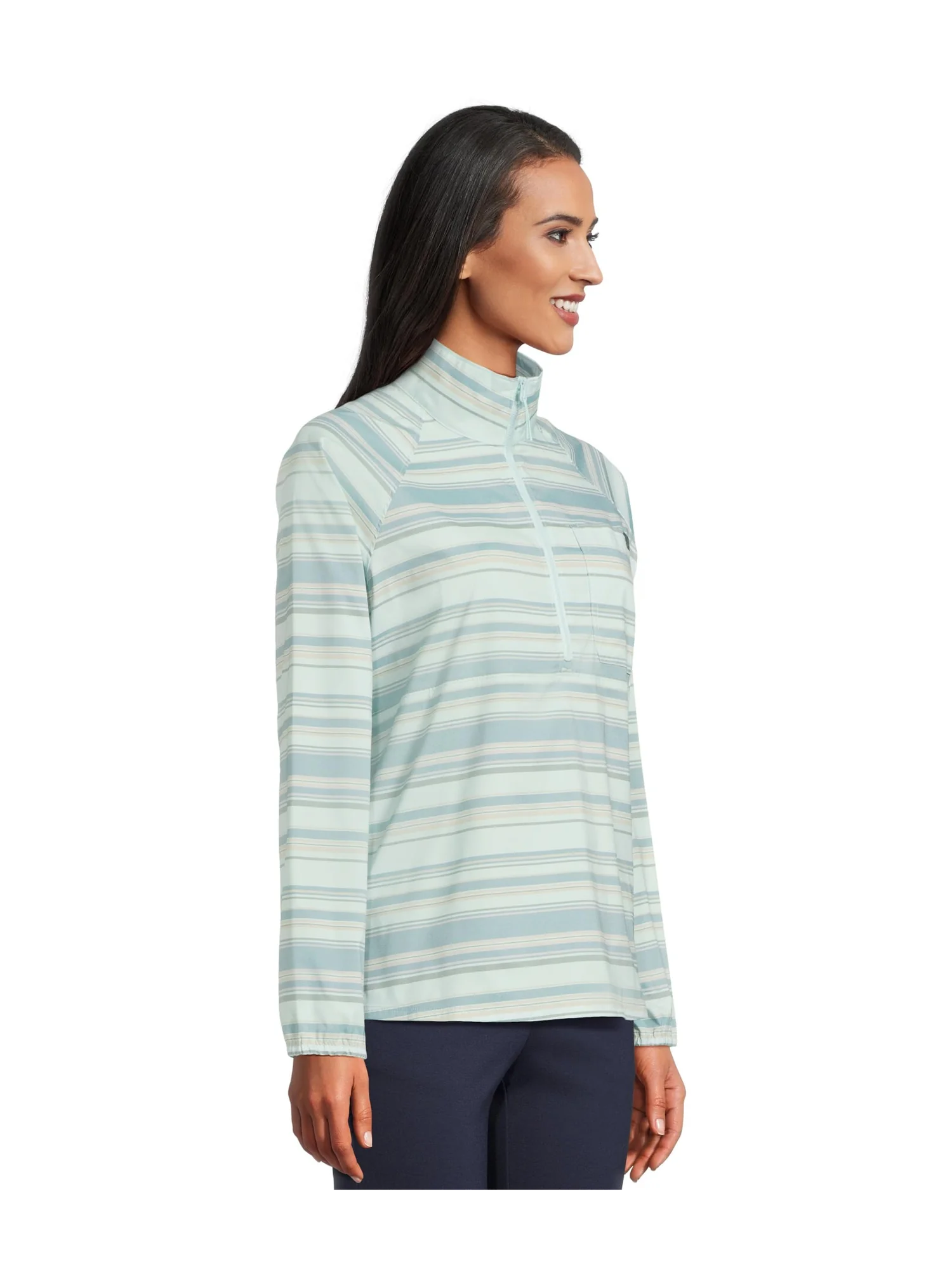 Пуловер L.L.Bean Everyday SunSmart Quarter-Zip Pullover Colorblock Woven Shirt — изображение 2 из 5, синий