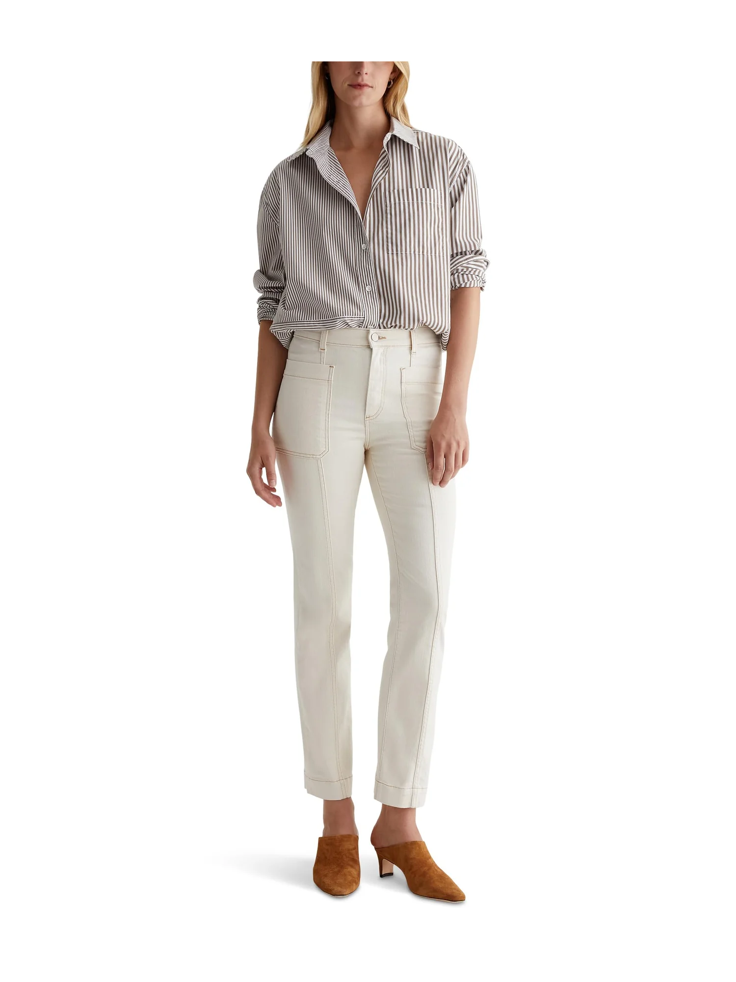 Джинсы AG Jeans Lila Utility Mid-Rise Straight Jeans in White Oat — изображение 5 из 5, белый