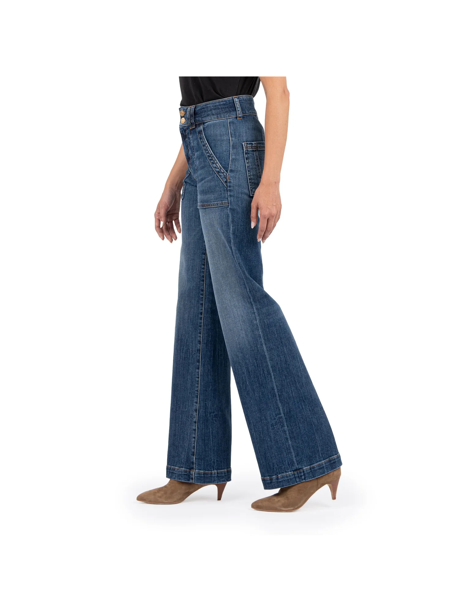 Джинсы KUT from the Kloth JODI HIGH RISE WIDE LEG -PORKCHOP FRONT POCKETS, цвет FAIRNESS — изображение 2 из 4