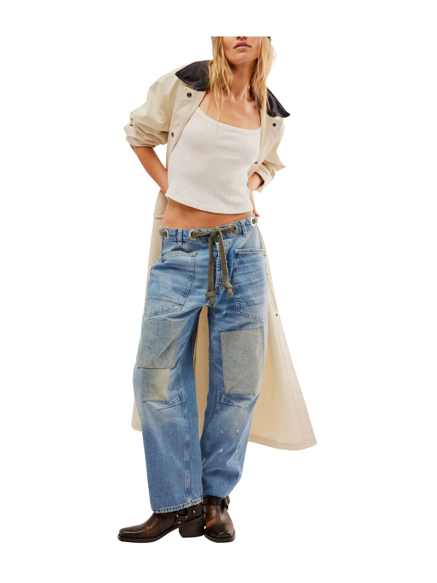 Брюки Free People Moxie Low Slung Pull-On Barrel — синий