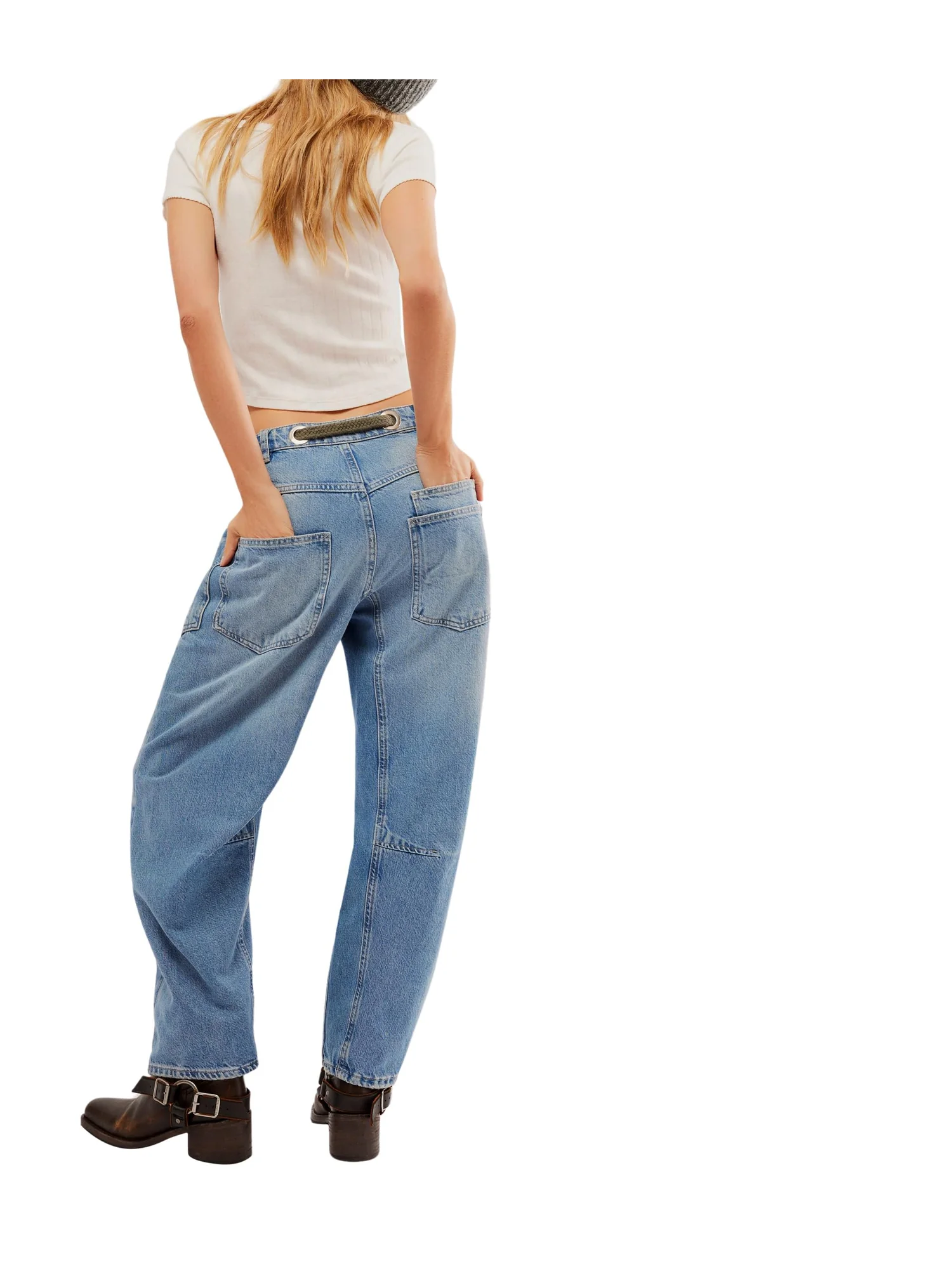 Брюки Free People Moxie Low Slung Pull-On Barrel — изображение 2 из 3, синий