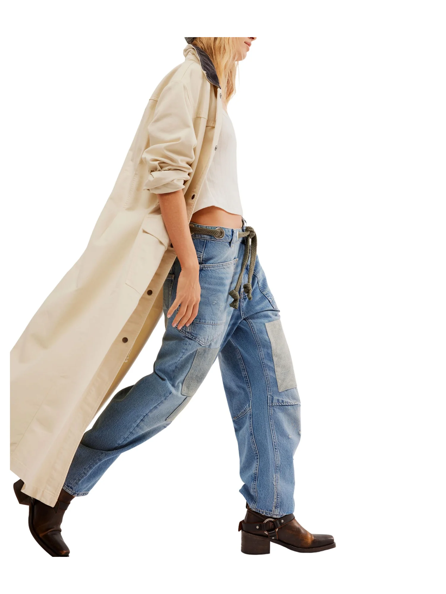 Брюки Free People Moxie Low Slung Pull-On Barrel — изображение 3 из 3, синий