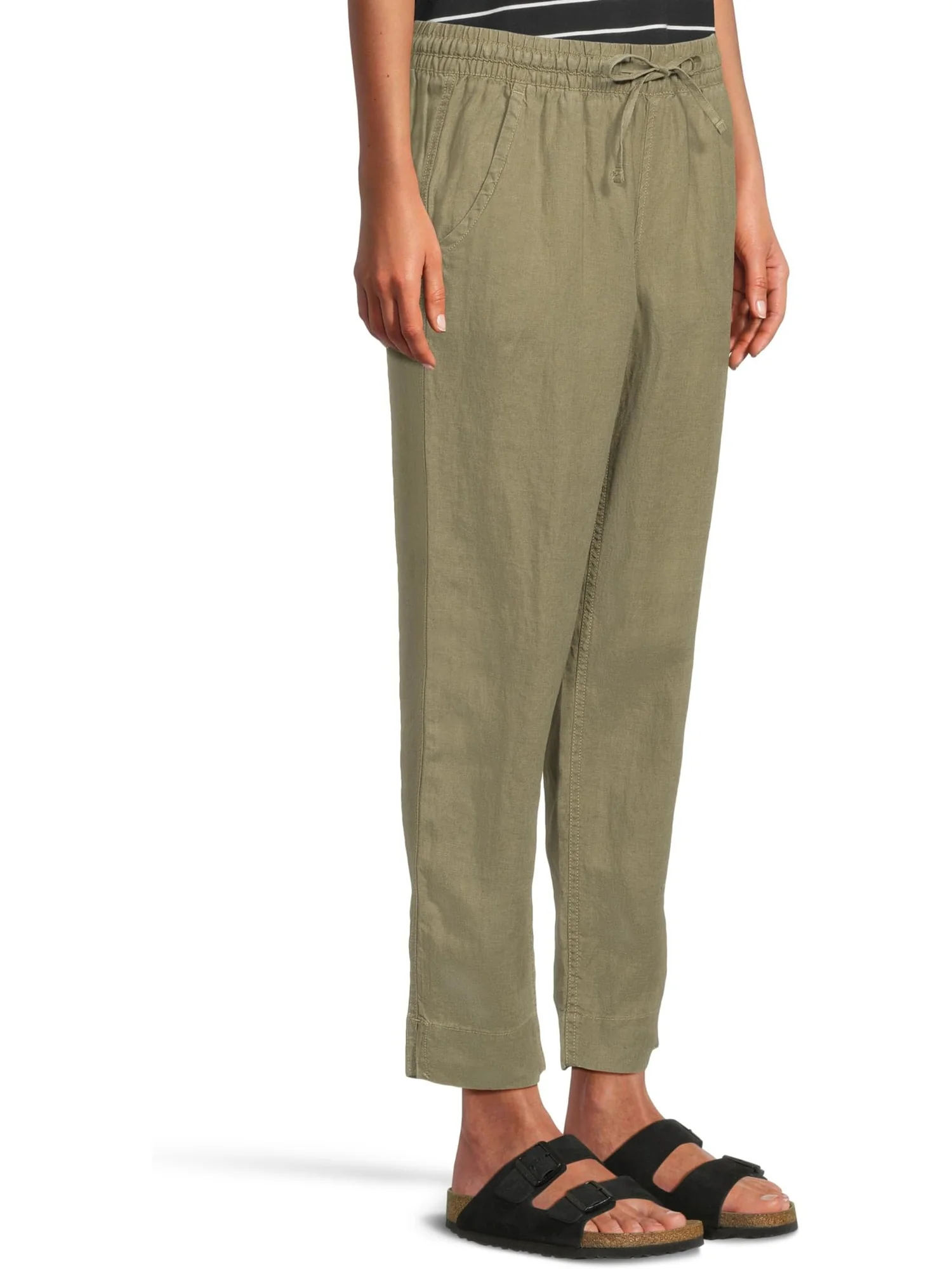 Джинсы L.L.Bean Women's Premium Linen Breezy Pull-On Ankle Pants — изображение 2 из 5, оливковый серый