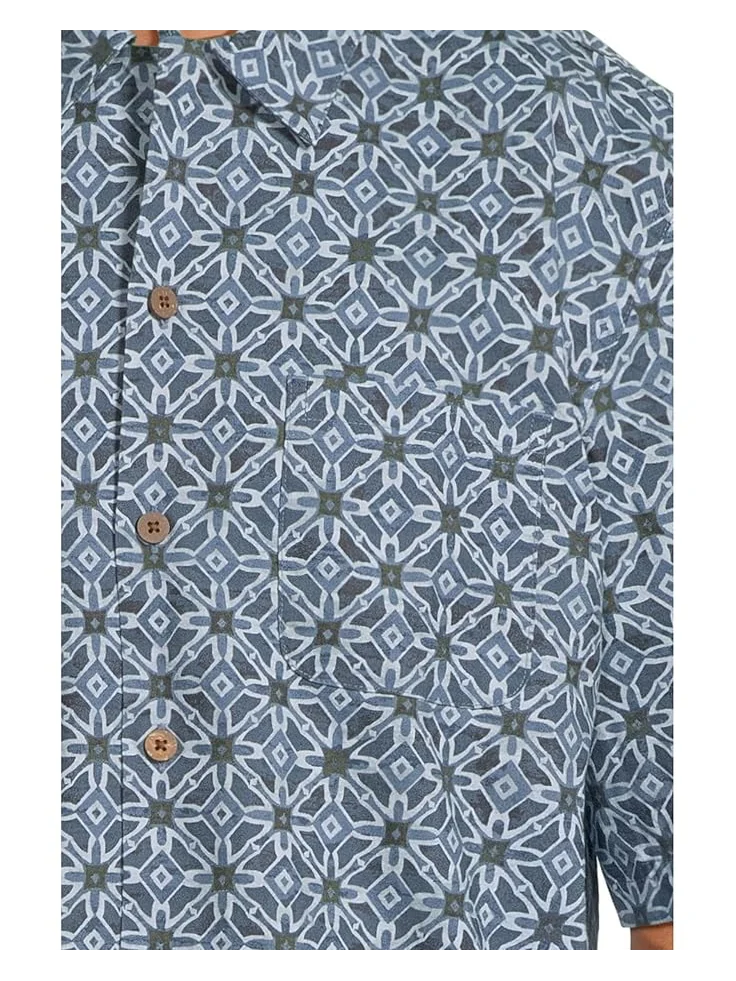 Рубашка L.L.Bean Tropics Shirt Short Sleeve Traditional Fit Print Shirt, цвет Mariner Geo — изображение 4 из 5