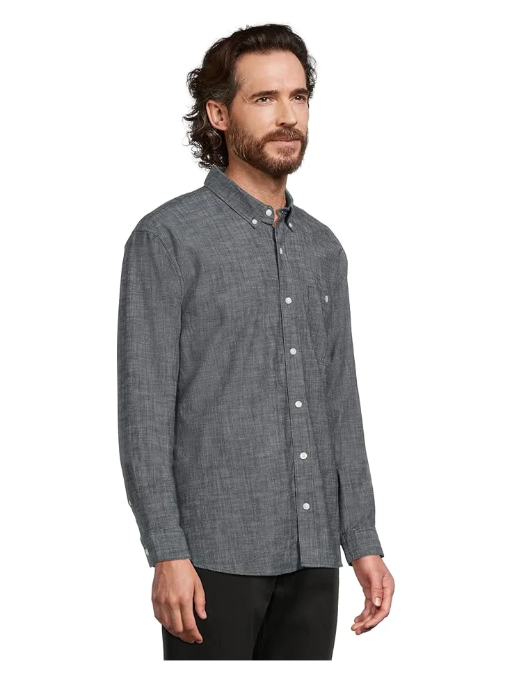 Рубашка L.L.Bean Comfort Stretch Chambray Shirt, Traditional Untucked Fit, Long-Sleeve — изображение 2 из 5, темный индиго