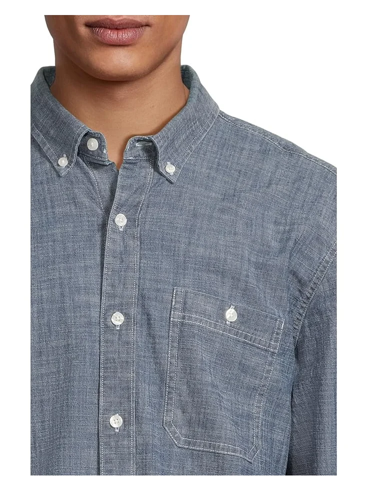 Рубашка L.L.Bean Comfort Stretch Chambray Shirt, Traditional Untucked Fit, Long-Sleeve — изображение 4 из 5, синий