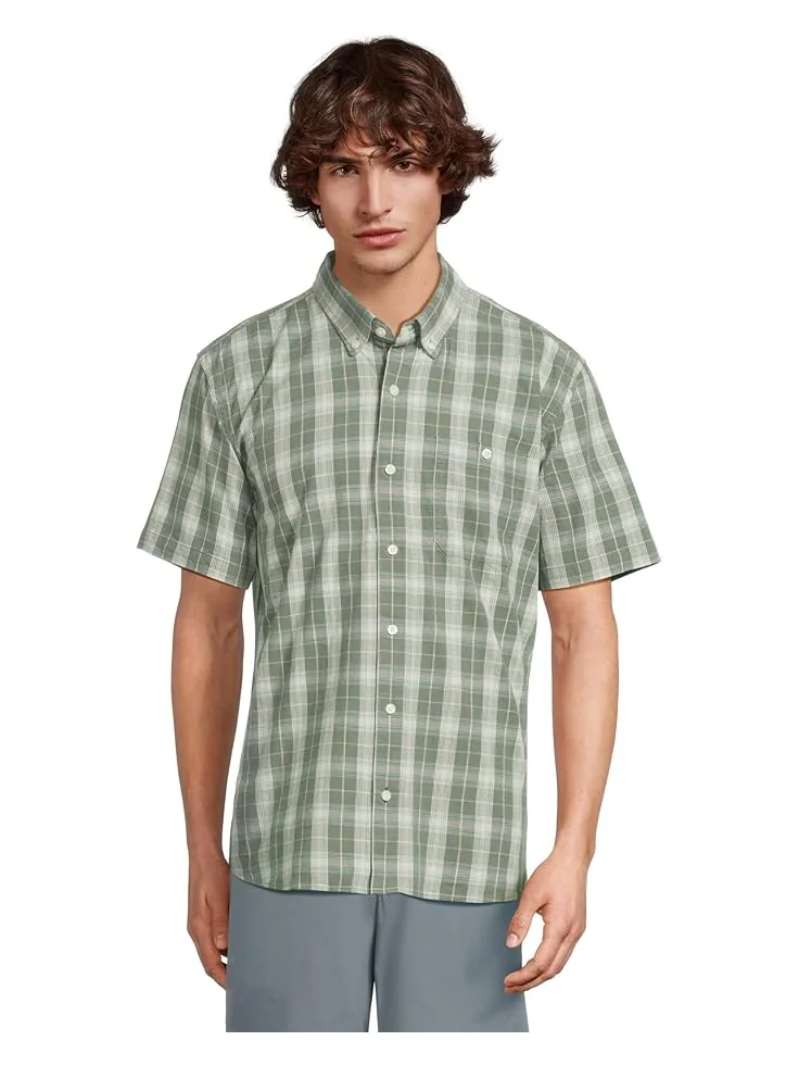 Мужская рубашка L.L.Bean Comfort Stretch Chambray с коротким рукавом, традиционный крой, клетка