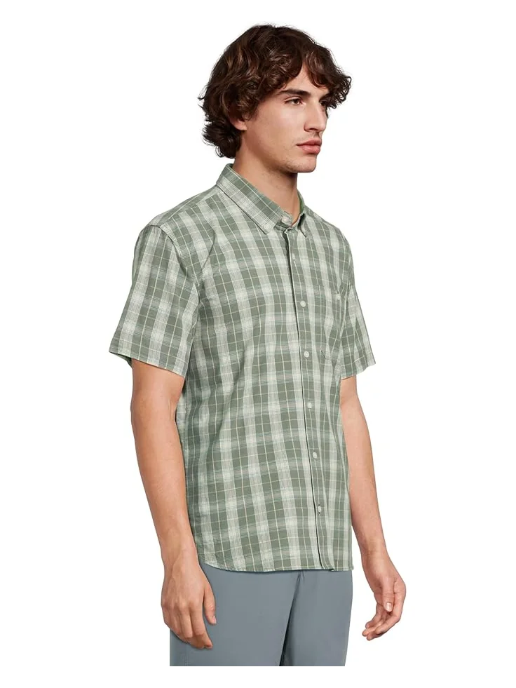 Мужская рубашка L.L.Bean Comfort Stretch Chambray с коротким рукавом, традиционный крой, клетка — изображение 2 из 5, зеленый