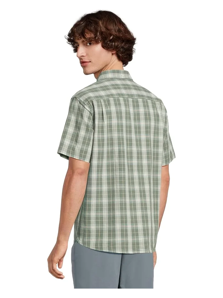 Мужская рубашка L.L.Bean Comfort Stretch Chambray с коротким рукавом, традиционный крой, клетка — изображение 3 из 5, зеленый