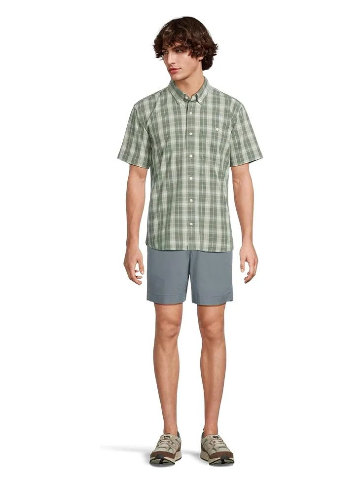 Мужская рубашка L.L.Bean Comfort Stretch Chambray с коротким рукавом, традиционный крой, клетка — изображение 5 из 5, зеленый