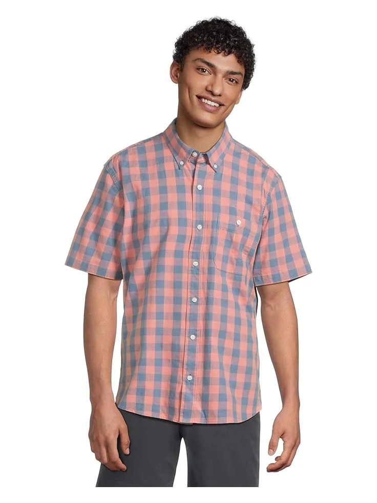 Рубашка L.L.Bean Comfort Stretch Chambray Shirt Short Sleeve Traditional Fit Plaid