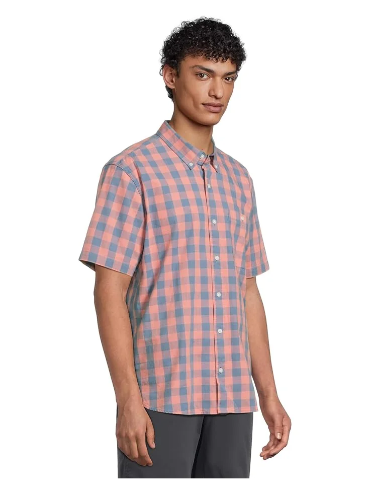 Рубашка L.L.Bean Comfort Stretch Chambray Shirt Short Sleeve Traditional Fit Plaid — изображение 2 из 5, лососевый