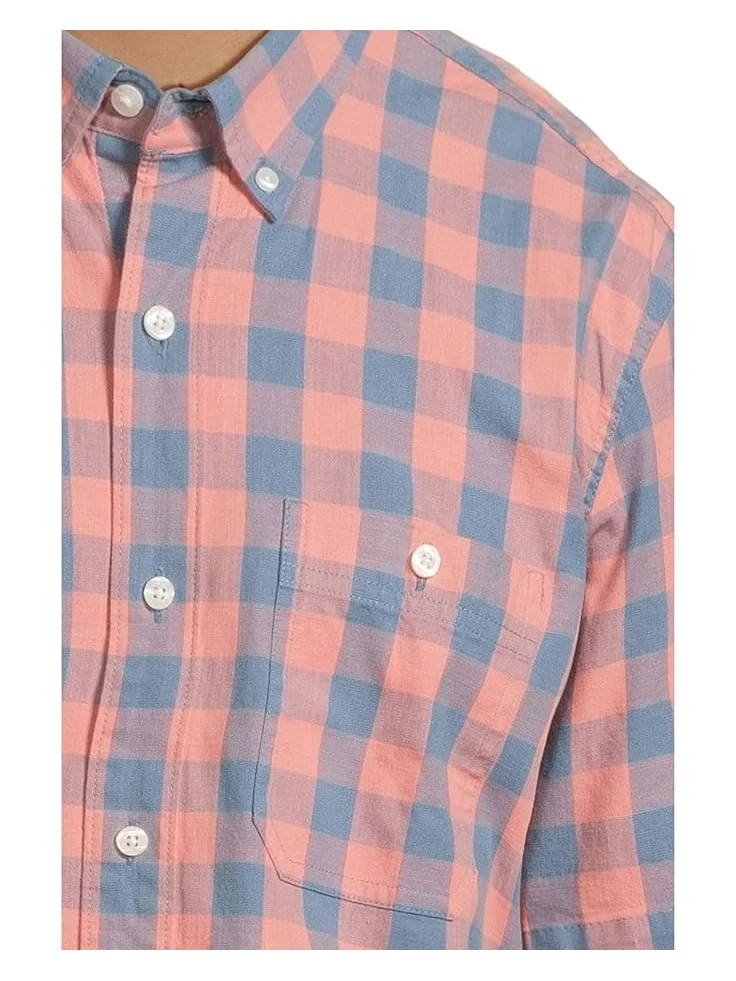 Рубашка L.L.Bean Comfort Stretch Chambray Shirt Short Sleeve Traditional Fit Plaid — изображение 4 из 5, лососевый