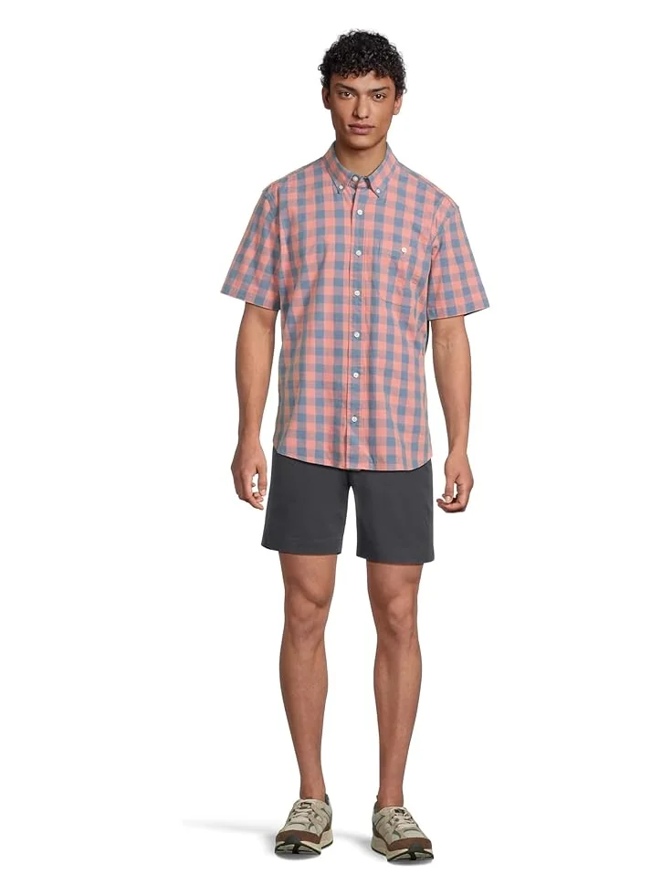 Рубашка L.L.Bean Comfort Stretch Chambray Shirt Short Sleeve Traditional Fit Plaid — изображение 5 из 5, лососевый