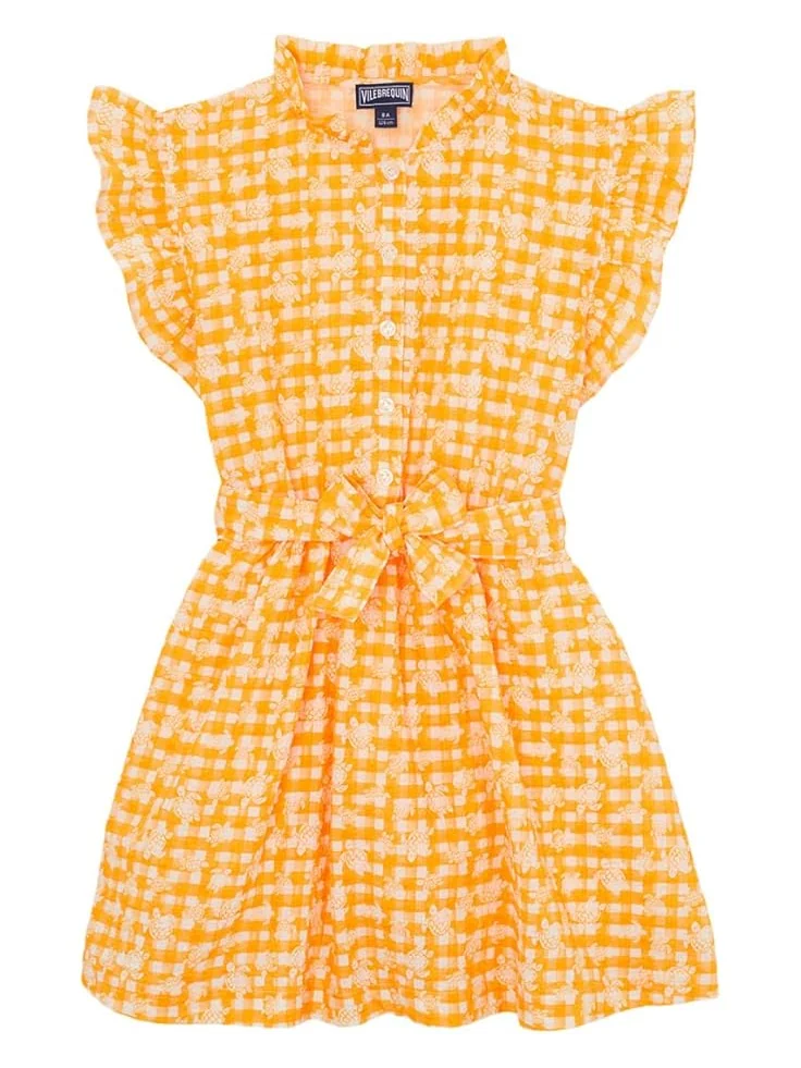 Платье Vilebrequin Kids Cotton Dress Turtle Vichy — зеленый