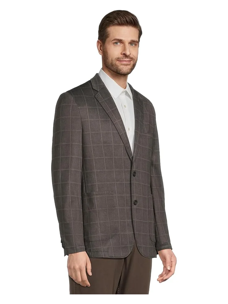 Мужской пиджак Johnston & Murphy XC Flex Unlined Plaid Knit — изображение 2 из 5, коричневый