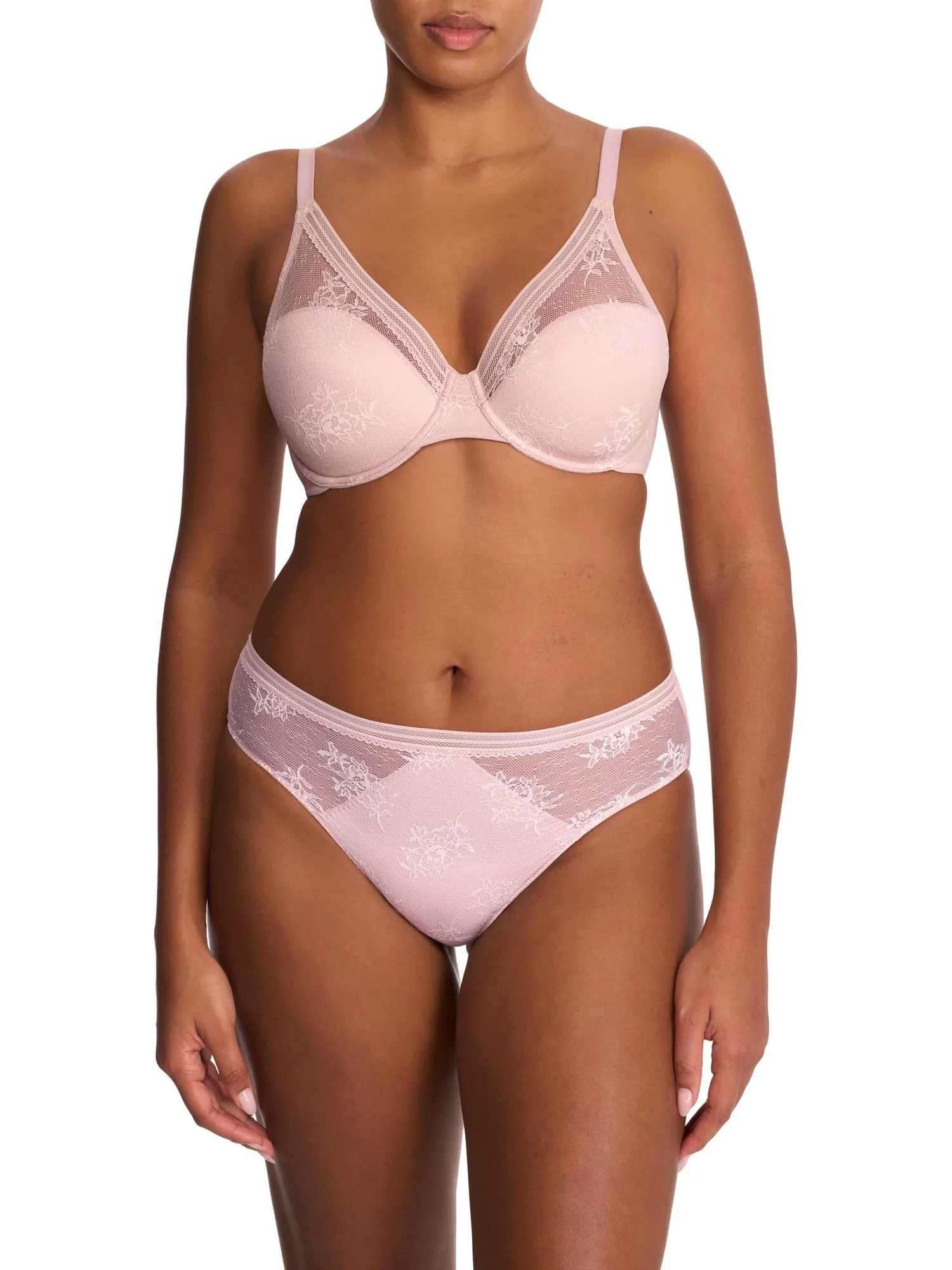 Бюстгальтер Natori Love Lace Full Coverage Plunge T-Shirt Bra — изображение 1 из 2, розовый/белый