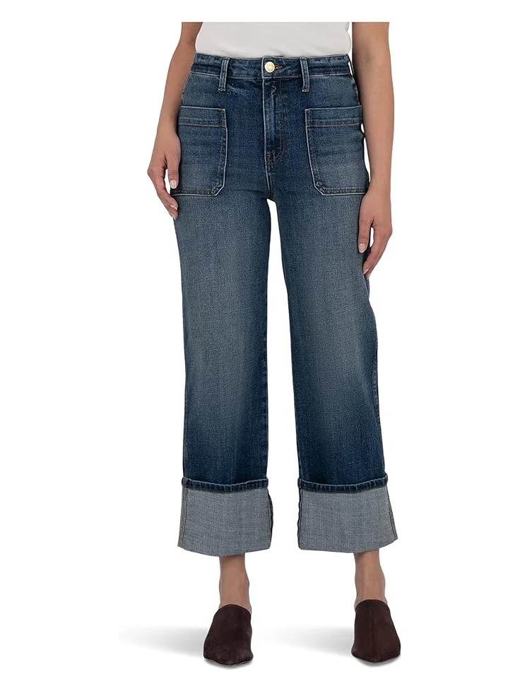 Джинсы KUT from the Kloth Sienna High-Rise Straight Leg-Roll Up Patch Pocket in Serene