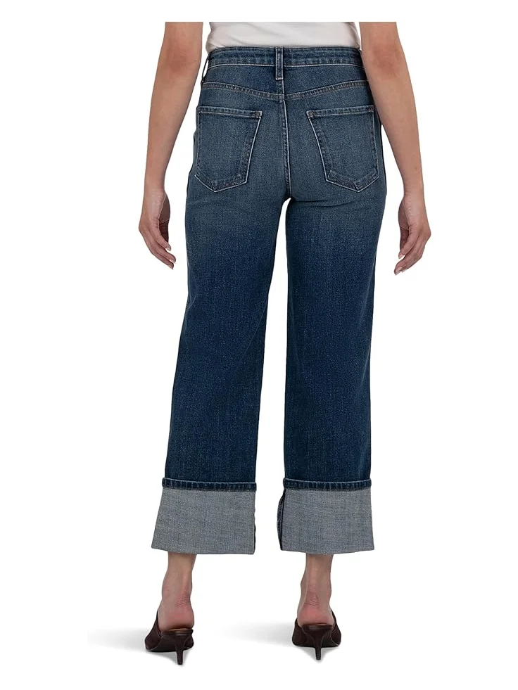 Джинсы KUT from the Kloth Sienna High-Rise Straight Leg-Roll Up Patch Pocket in Serene — изображение 3 из 4, голубой