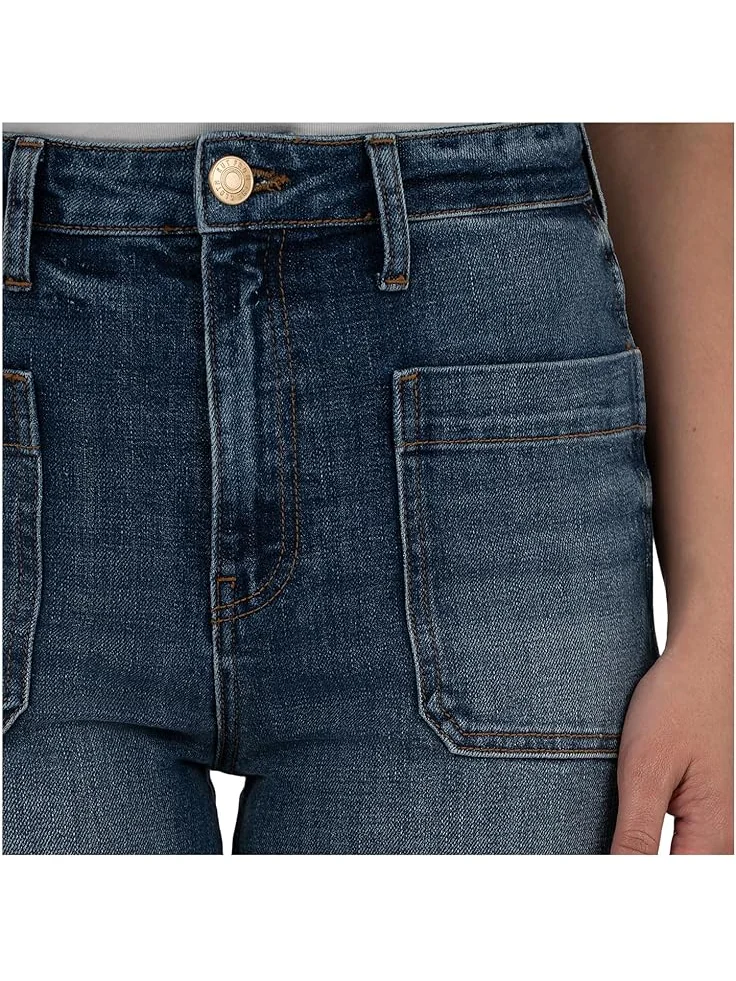 Джинсы KUT from the Kloth Sienna High-Rise Straight Leg-Roll Up Patch Pocket in Serene — изображение 4 из 4, голубой