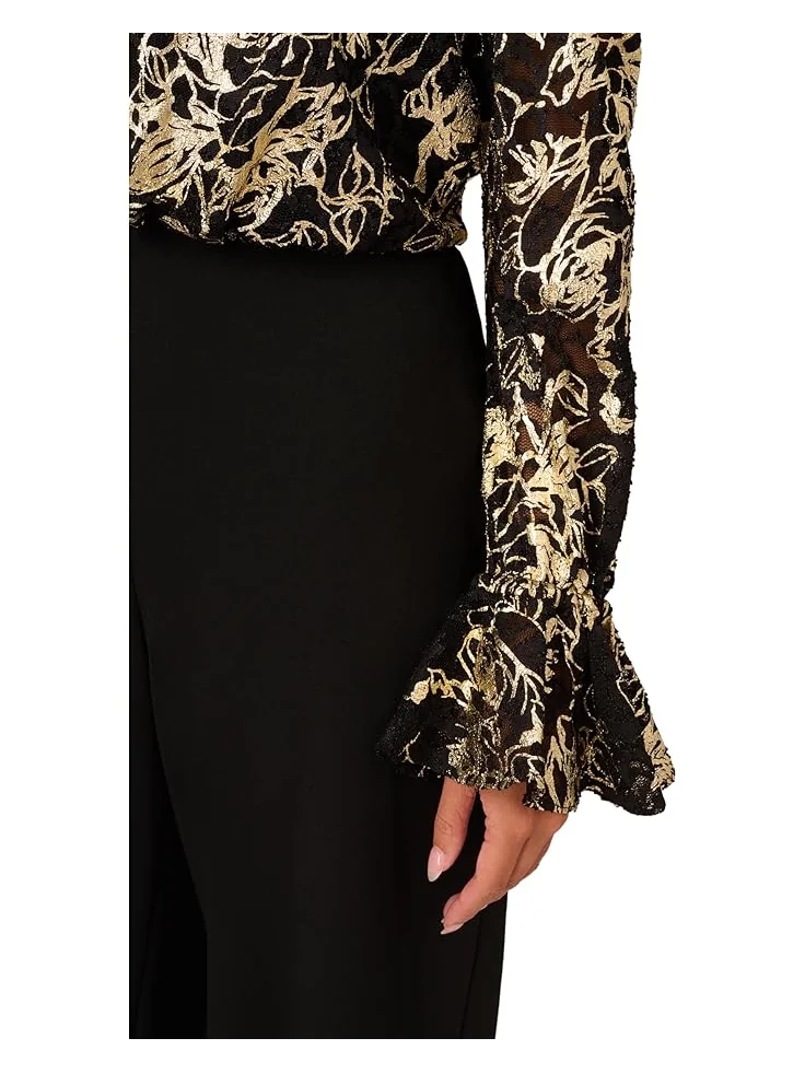 Комбинезон Adrianna Papell Lace and Crepe Jumpsuit — изображение 3 из 3, черный/золотистый