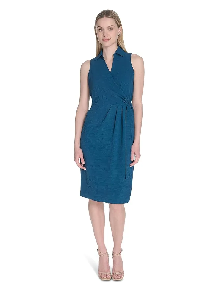 Платье Calvin Klein Aerowash Collared Elastic Waist Self Tie Midi