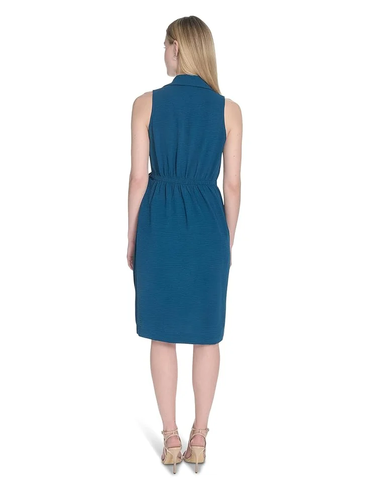 Платье Calvin Klein Aerowash Collared Elastic Waist Self Tie Midi — изображение 3 из 4, кипарис
