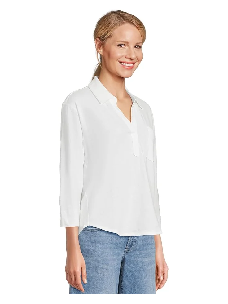 Футболка L.L.Bean Cotton Linen Tee Splitneck — изображение 2 из 5, белый