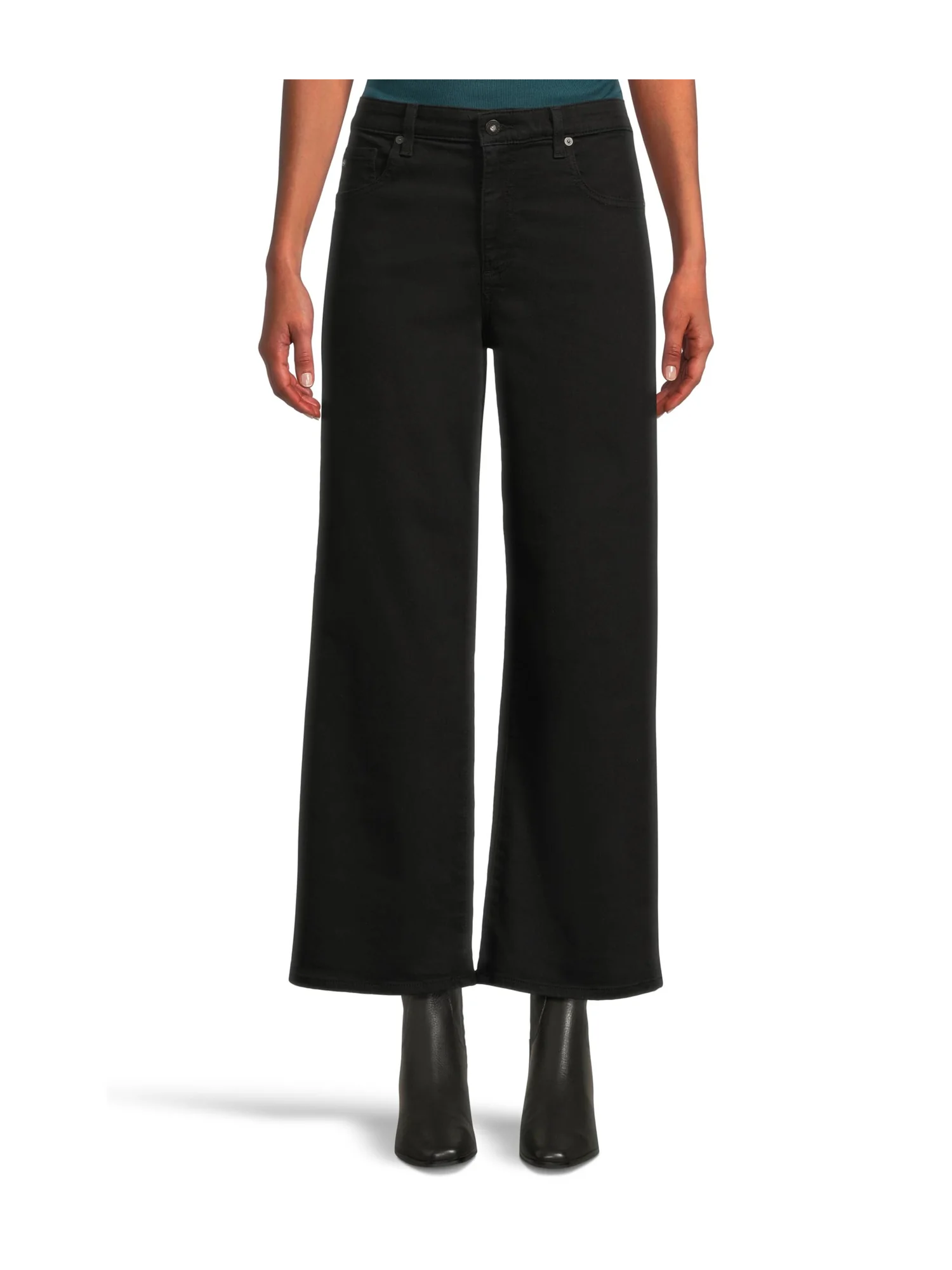 Брюки AG Jeans Saige Mid Rise Wide Leg Crop In Super Black