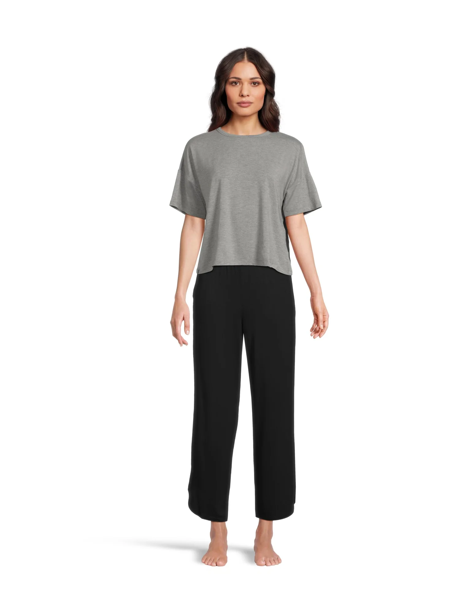 Брюки Barefoot Dreams Ultra Soft Jersey Curved Hem Cropped Pant — изображение 5 из 5, черный