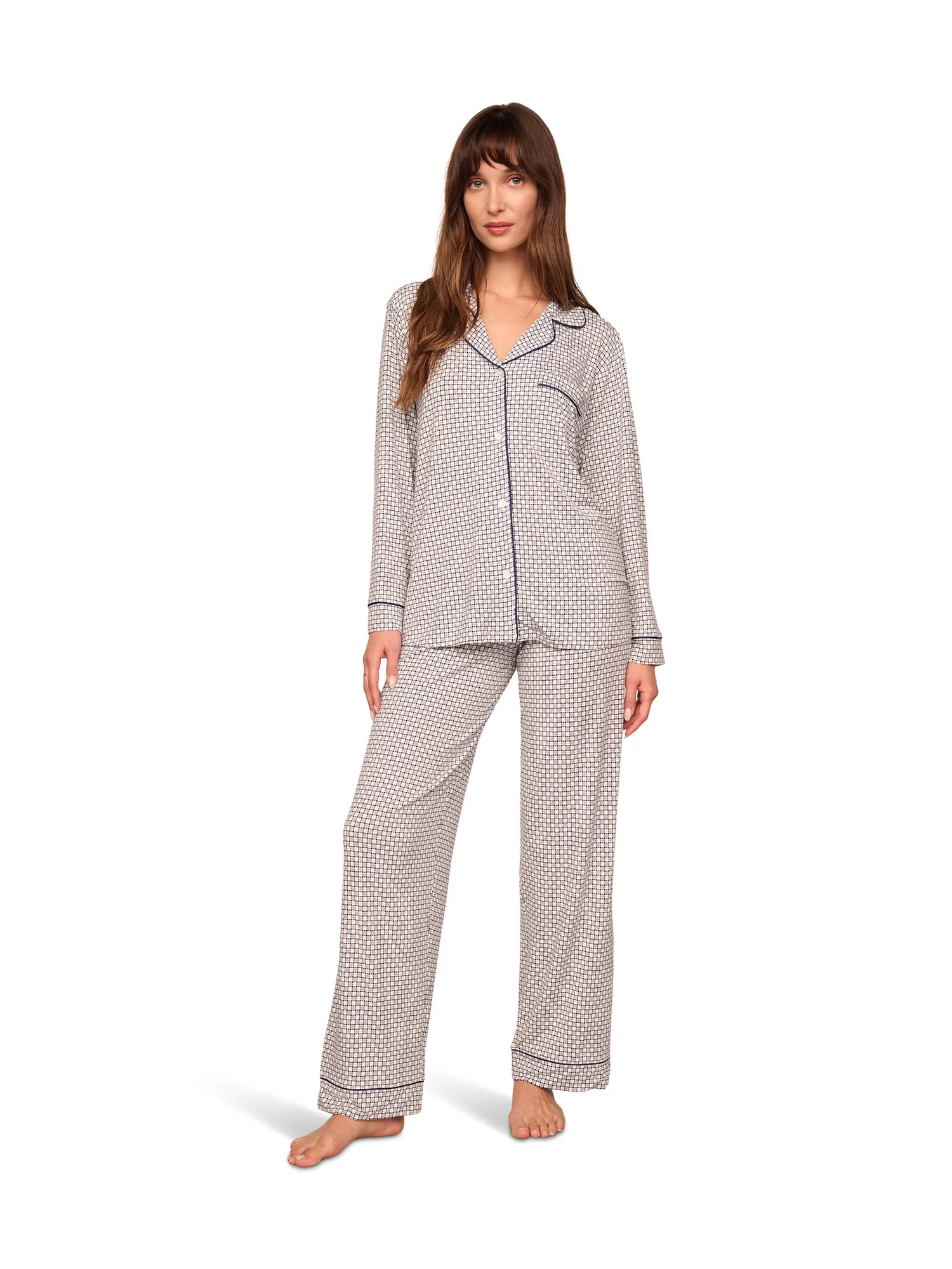 Пижама Eberjey Gisele Printed - The Long PJ Set — изображение 1 из 3, серый/темно-синий