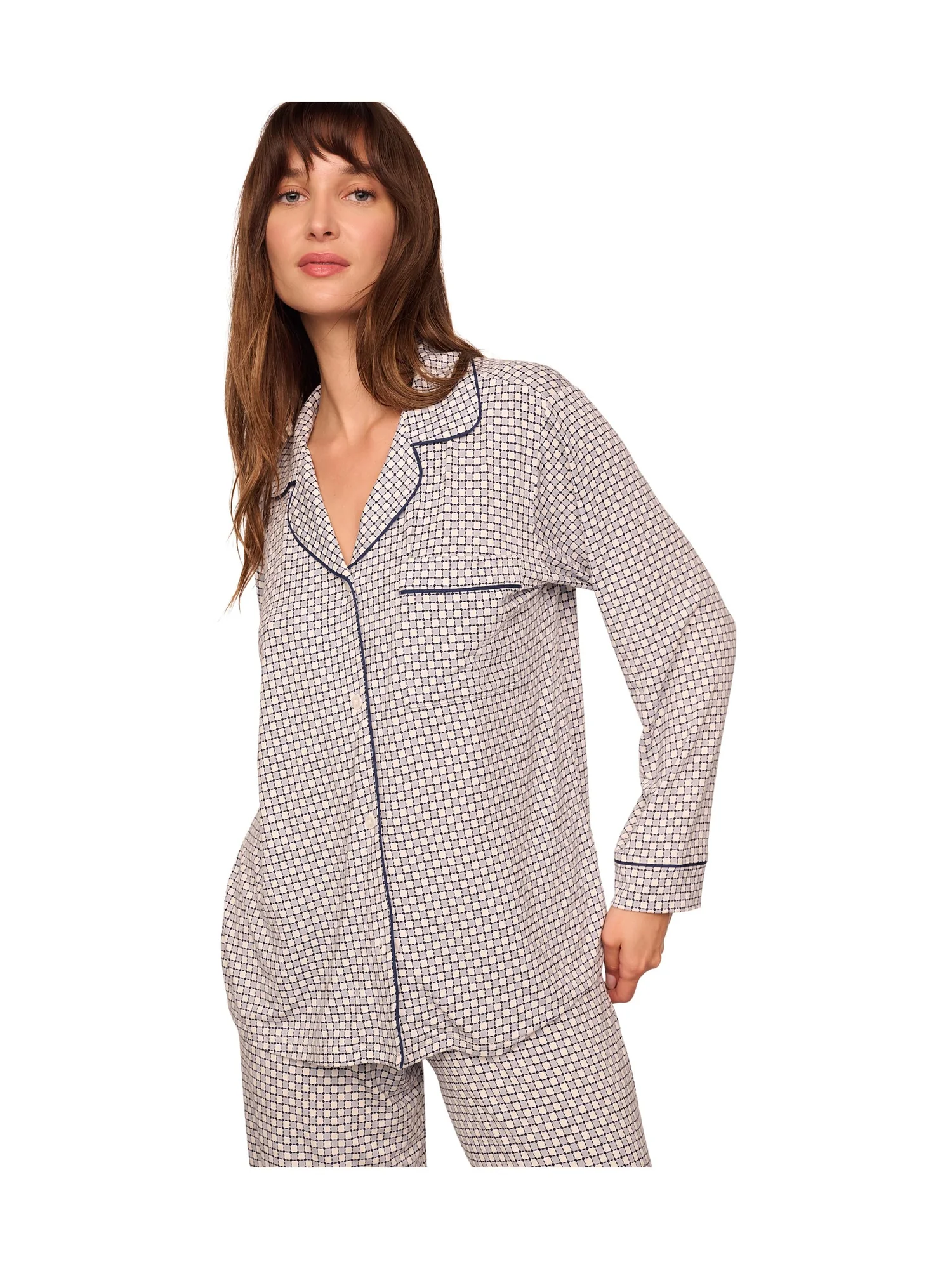 Пижама Eberjey Gisele Printed - The Long PJ Set — изображение 3 из 3, серый/темно-синий