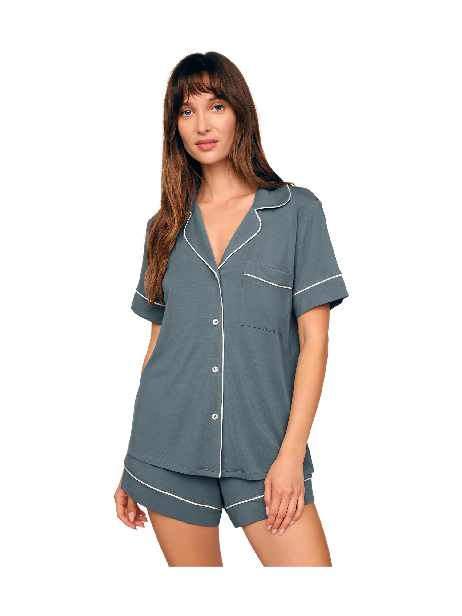 Пижама Eberjey Gisele Relaxed Shorts PJ Set — изображение 1 из 3, синий/слоновая кость