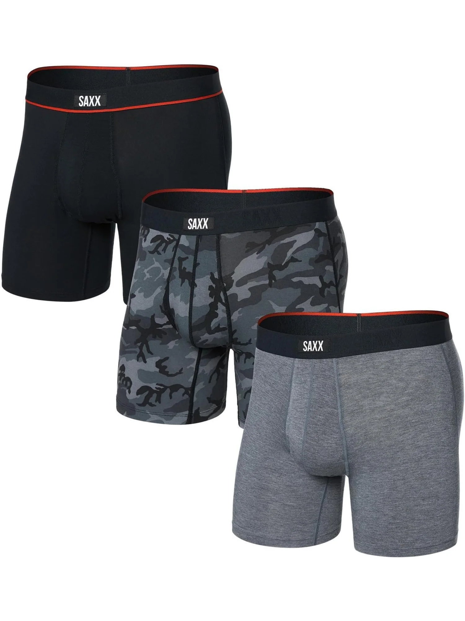 Боксеры SAXX UNDERWEAR Vibe Extra Super Soft Boxer Brief Fly 3-Pack — изображение 1 из 1, серый/черный