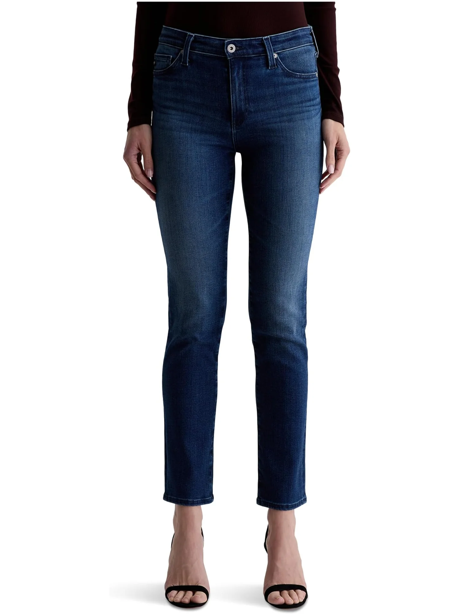 Джинсы AG Jeans Mari Mid Rise Slim Straight Jean In Epilogue — изображение 1 из 4, коричневый