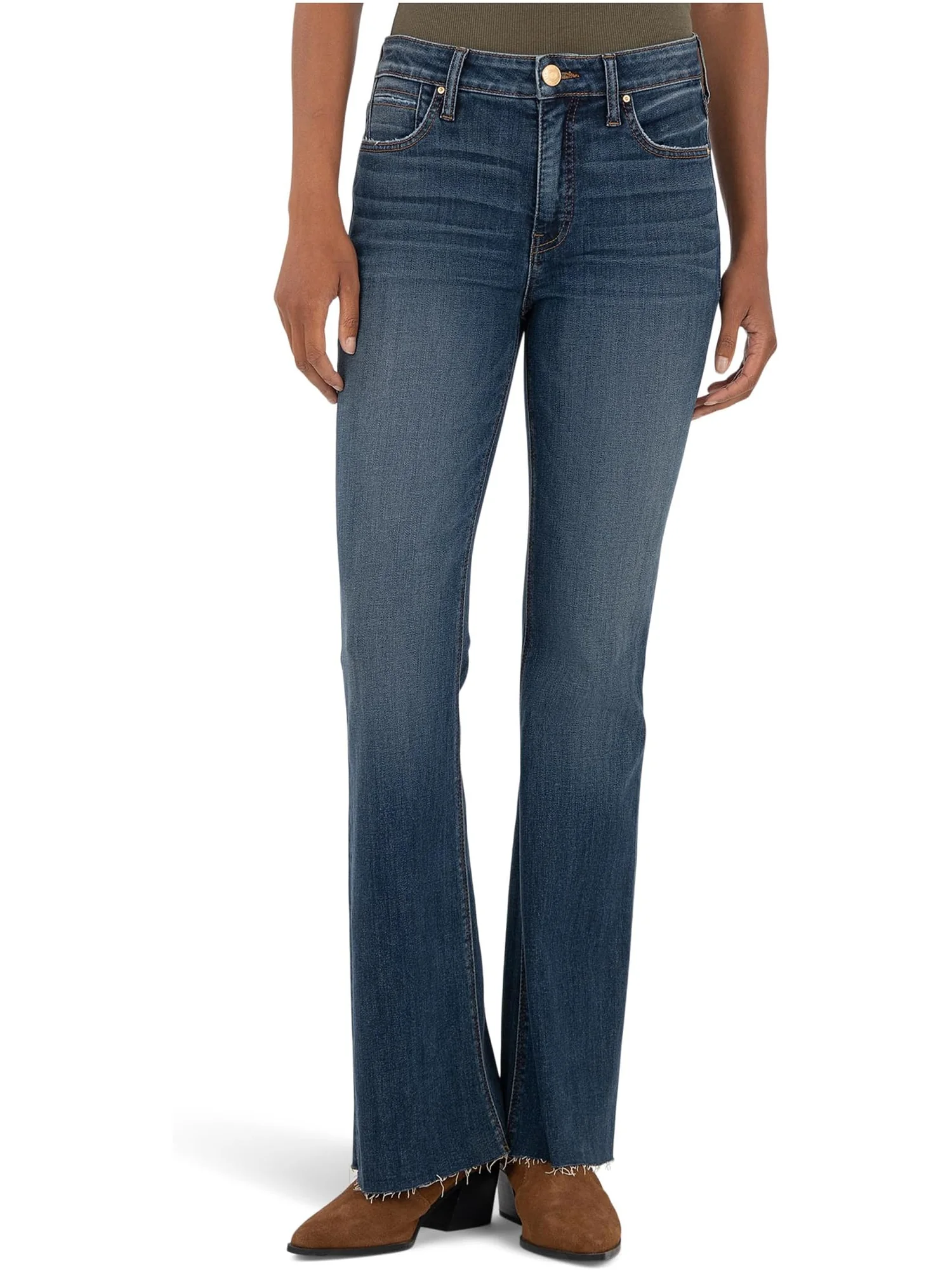 Джинсы KUT from the Kloth Stella High-Rise Fab Ab Flare W/Raw Hem, цвет Intriguing — изображение 1 из 4