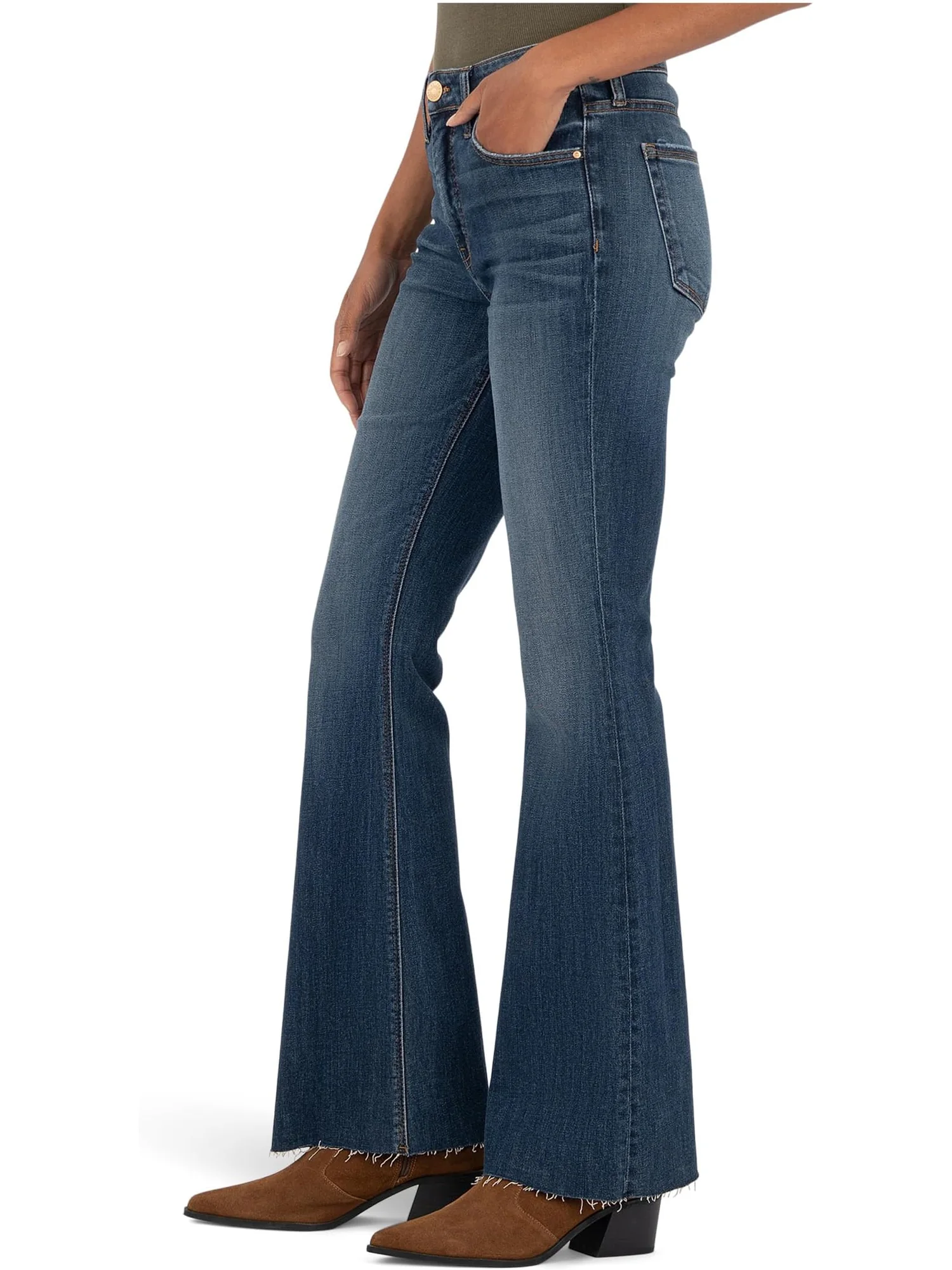 Джинсы KUT from the Kloth Stella High-Rise Fab Ab Flare W/Raw Hem, цвет Intriguing — изображение 2 из 4