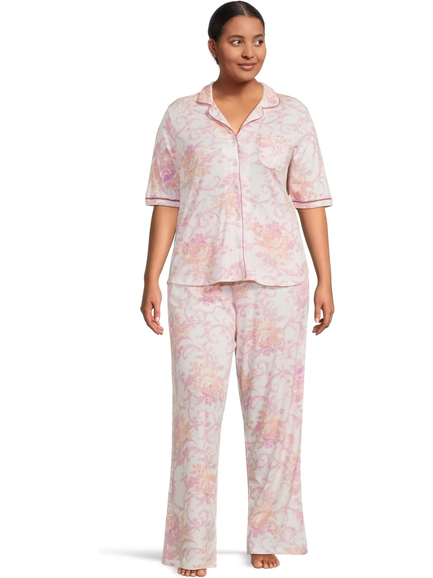 Пижама Karen Neuburger Plus Size Romantic Fields Elbow Sleeve Pajama Set with Lace, цвет Regal Floral