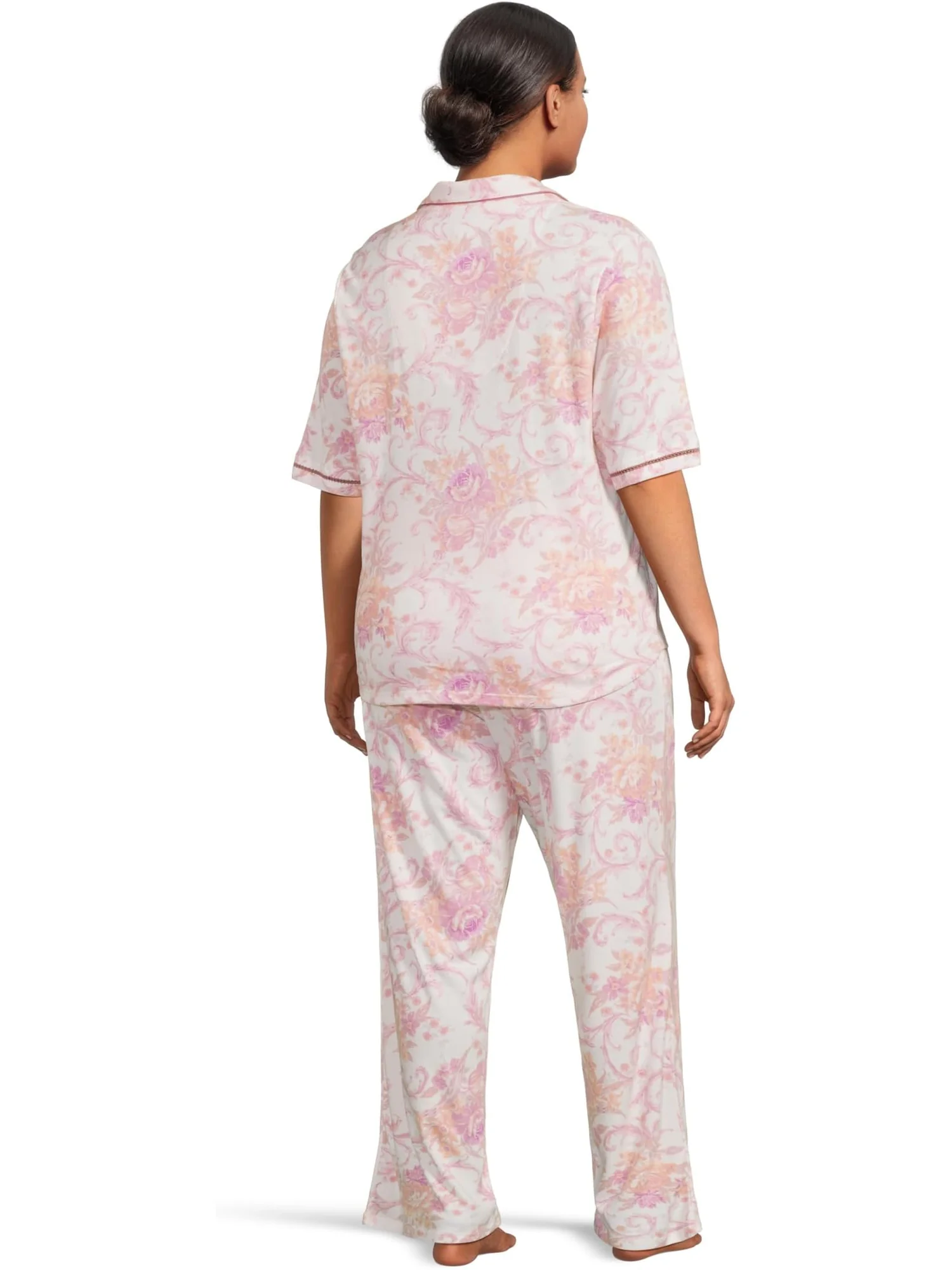Пижама Karen Neuburger Plus Size Romantic Fields Elbow Sleeve Pajama Set with Lace, цвет Regal Floral — изображение 3 из 4