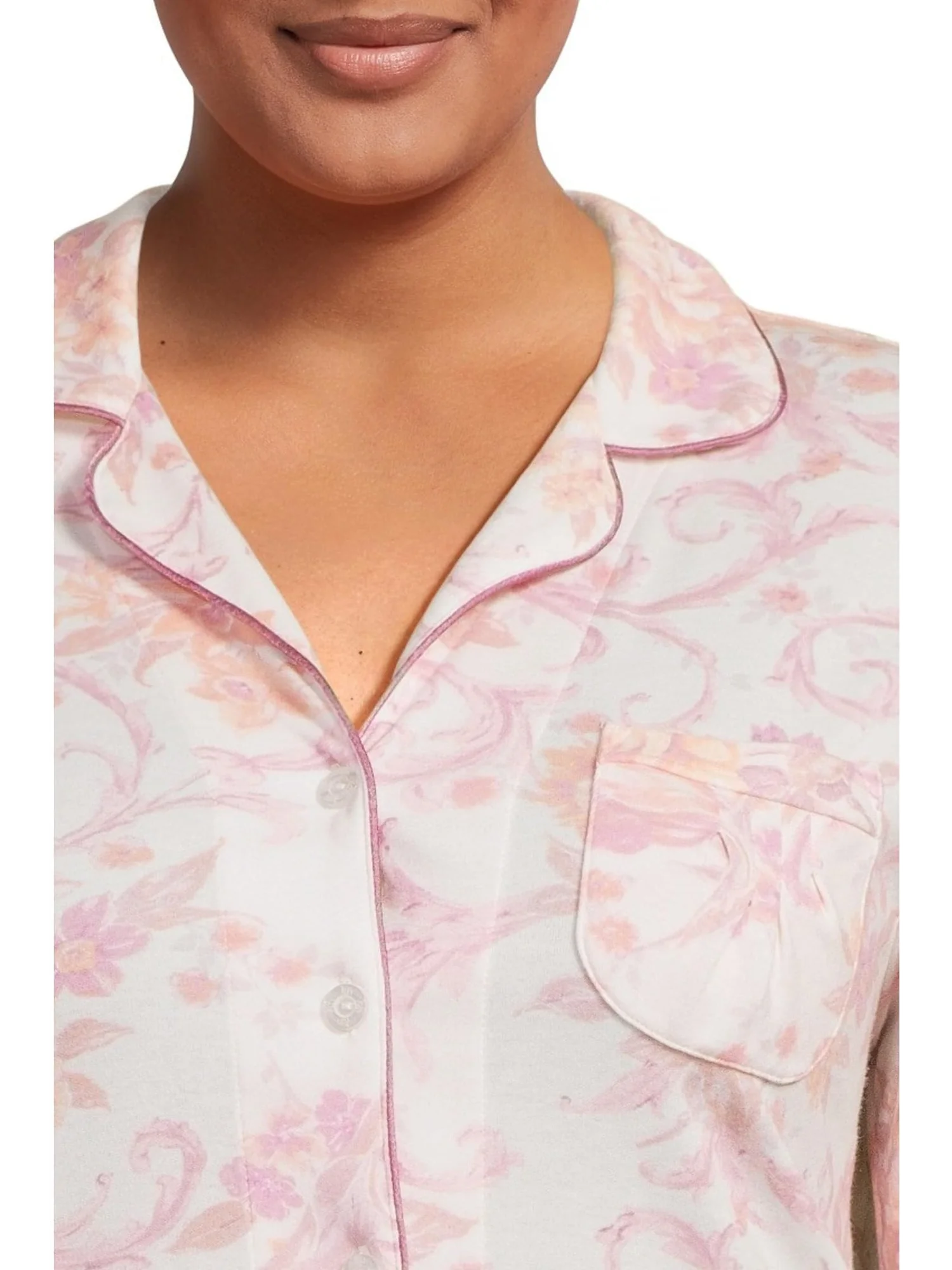 Пижама Karen Neuburger Plus Size Romantic Fields Elbow Sleeve Pajama Set with Lace, цвет Regal Floral — изображение 4 из 4