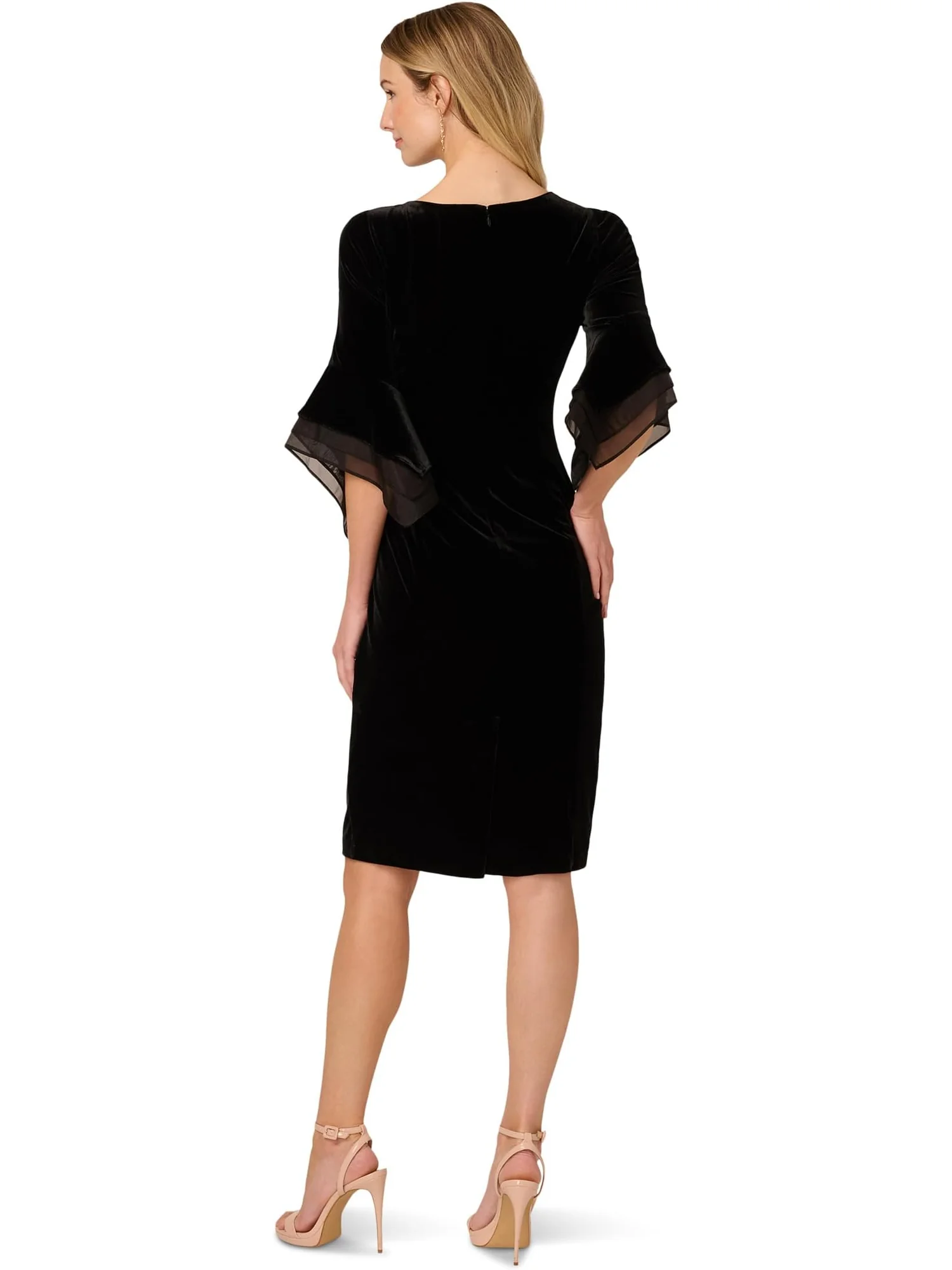 Платье Adrianna Papell Velvet Bell Sleeve Short Dress — изображение 2 из 3, черный